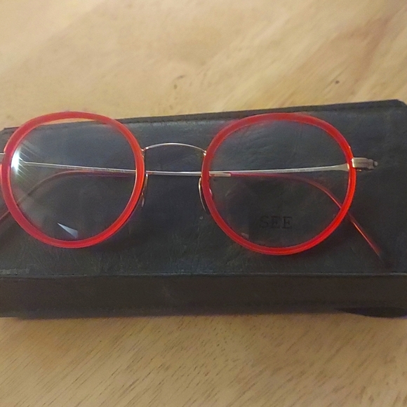 SEE Eyewear Frames Red/Gold Round - Picture 4 of 6